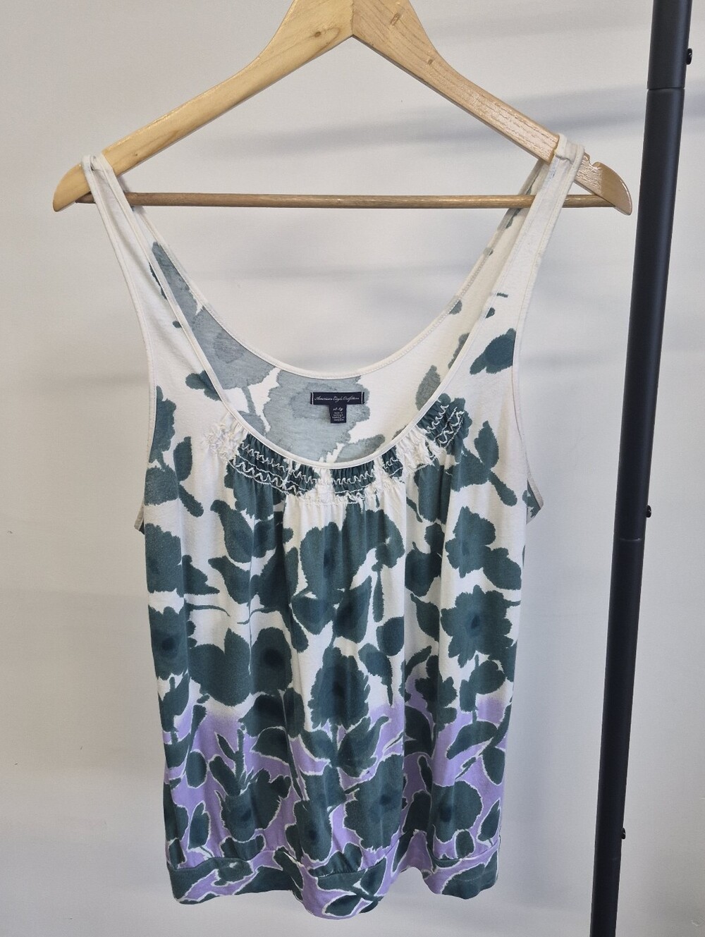 Tommy Hilifiger White Tank Top with Green and Purple Floral Print